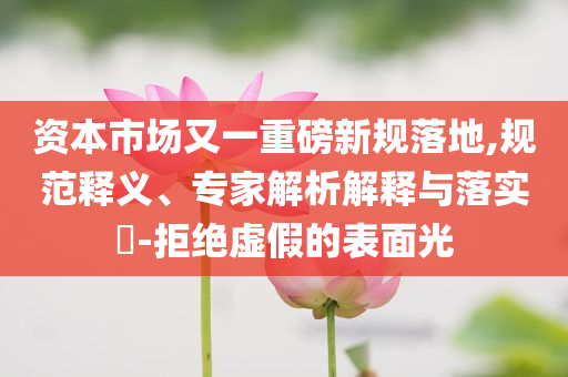 資本市場又一重磅新規(guī)落地,規(guī)范釋義、專家解析解釋與落實?-拒絕虛假的表面光
