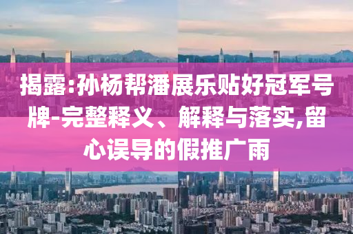 揭露:孫楊幫潘展樂貼好冠軍號牌-完整釋義、解釋與落實,留心誤導(dǎo)的假推廣雨