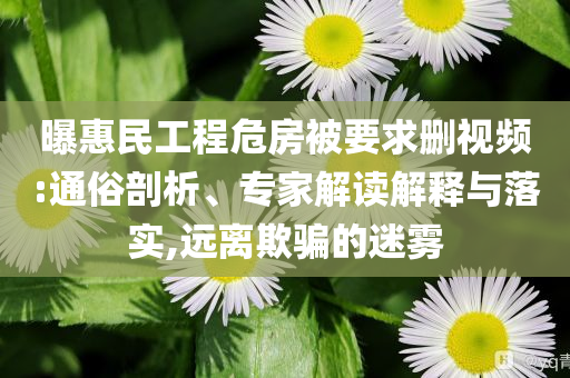 曝惠民工程危房被要求刪視頻:通俗剖析、專家解讀解釋與落實,遠離欺騙的迷霧